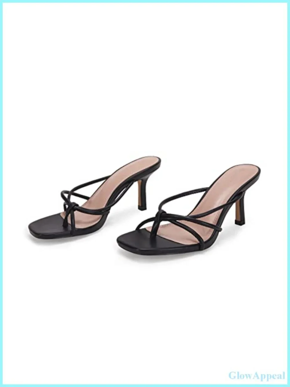 Faux Leather Square Open Toe Stiletto Heeled Sandals Slip On Thong Wedge